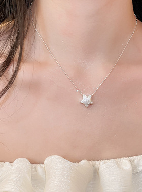 Me物论 韩系ins风锆石星星项链冷淡风气质简约银色日常百搭锁骨链