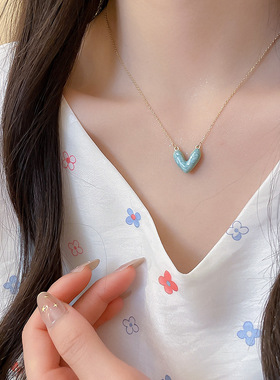 Me物论 14k真金电镀滴油多巴胺爱心锁骨链简约款甜美小众感项链女