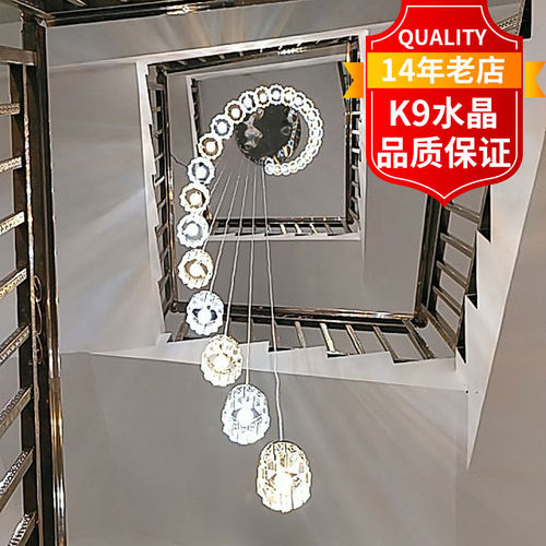 水晶旋转楼梯灯长吊灯 简约楼中楼复式楼梯灯 农村自建房楼梯吊灯 - 图0
