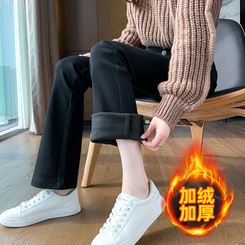 黑色微喇叭裤女2023新款秋冬季加绒高腰显瘦垂感爆款小个子马蹄裤