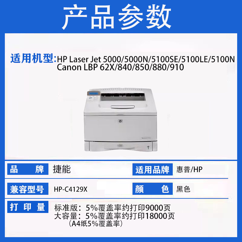 捷能适用兼容易加粉惠普HP29X硒鼓HP5000 29A LJ5000N C4129X碳粉HP5100打印机硒鼓 - 图1