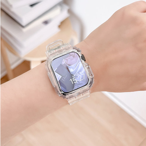 适用于苹果手表S11applewatch10表带S9保护壳iwatch8/7/6/5/4/se3代透明运动冰川一体式保护套腕带夏天ultra3 - 图2