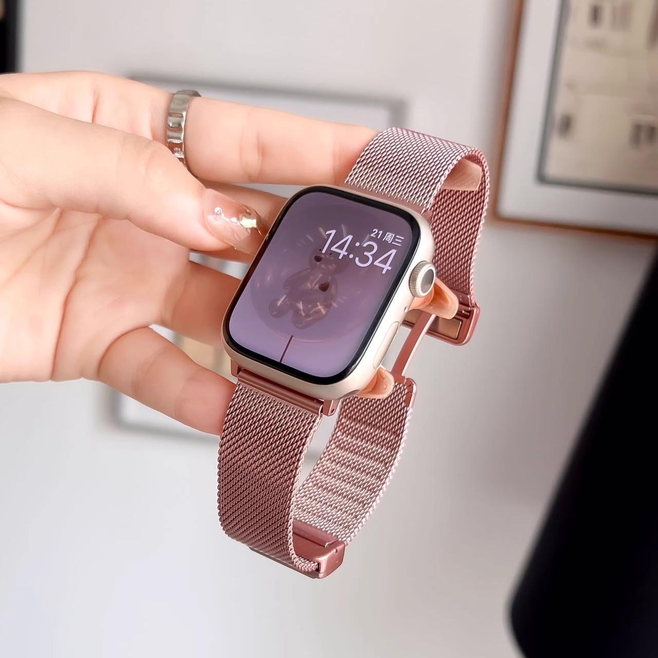 适用于iwatch9苹果手表s8表带米兰尼斯新款applewatch765代se手表带折叠扣金属不锈钢watchs9春夏天透气运动-图1