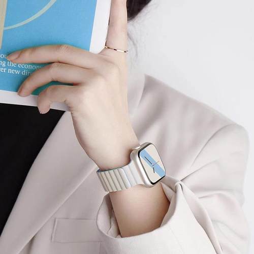 适用苹果iwatchS11硅胶磁吸applewatch10 S9/8/7/6/5/4/se3代创意新款透气运动男女高级s7小众ultra3手表表带 - 图3