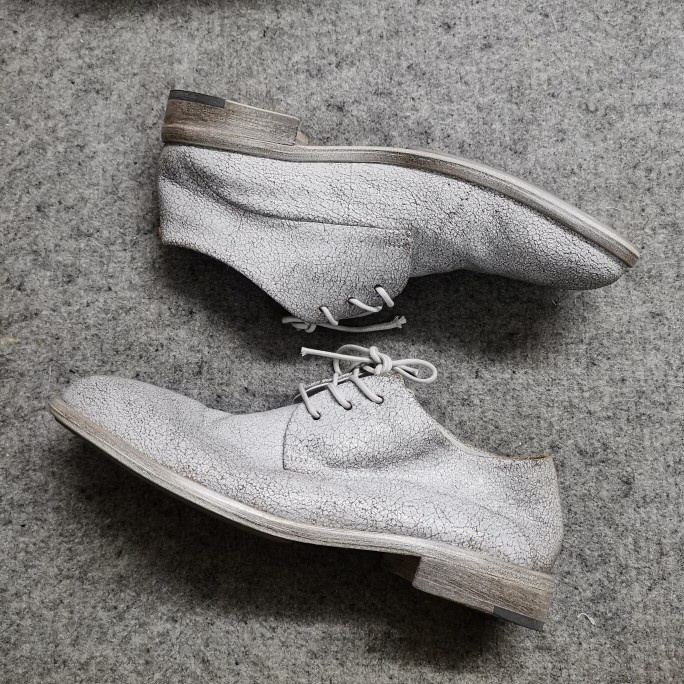 德国采购Marsell白色做旧软面皮复古平底中性圆头单皮鞋德比鞋 - 图0