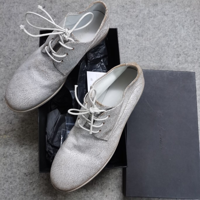 德国采购Marsell白色做旧软面皮复古平底中性圆头单皮鞋德比鞋 - 图2