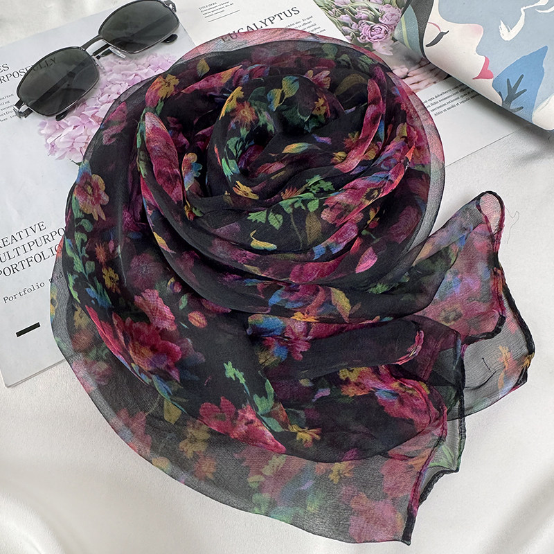 春秋夏季长丝巾女2025新款真丝女士围巾桑蚕丝披肩护脖子防晒纱巾