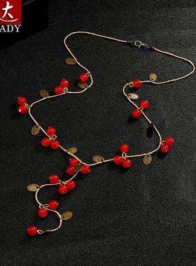 伶达欧美复古红色樱桃项链