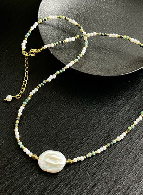 伶达原创设计黑水晶串珠项链女小众叠戴锁骨链毛衣链 暗黑系轻奢