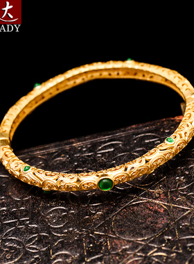 伶达饰品新中式手镯手环镂空古法金色腕饰小众设计风高级感手串