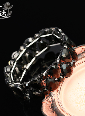 复古黑色水钻花朵镂空戒指女轻奢可调节指环