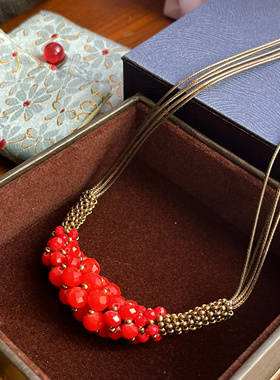 红色民族风项链女复古时尚欧美个性夸张网红潮短款锁骨链脖子饰品