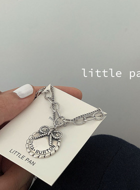 韩国ins蝴蝶结圆牌925纯银项链女