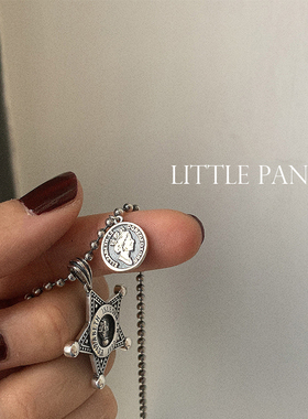 五角星925纯银做旧圆珠毛衣项链