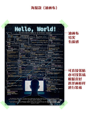 程序员hello world装饰画计算机编程语言挂画黑客骇客红客海报