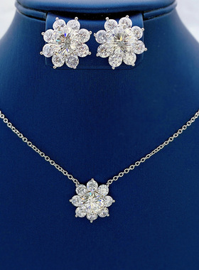 纯银镀白金女太阳花朵项链锁骨链