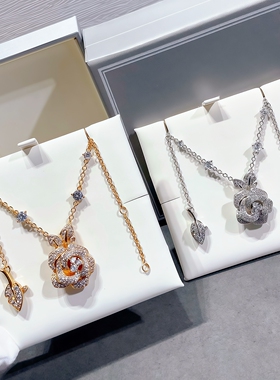 D家rose立体玫瑰花项链耳钉女