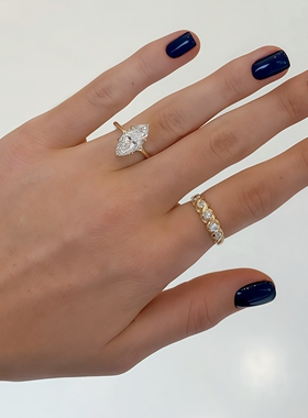 轻奢时尚欧美马眼石橄榄形高碳钻S925纯银镀18K金戒指婚戒钻戒女