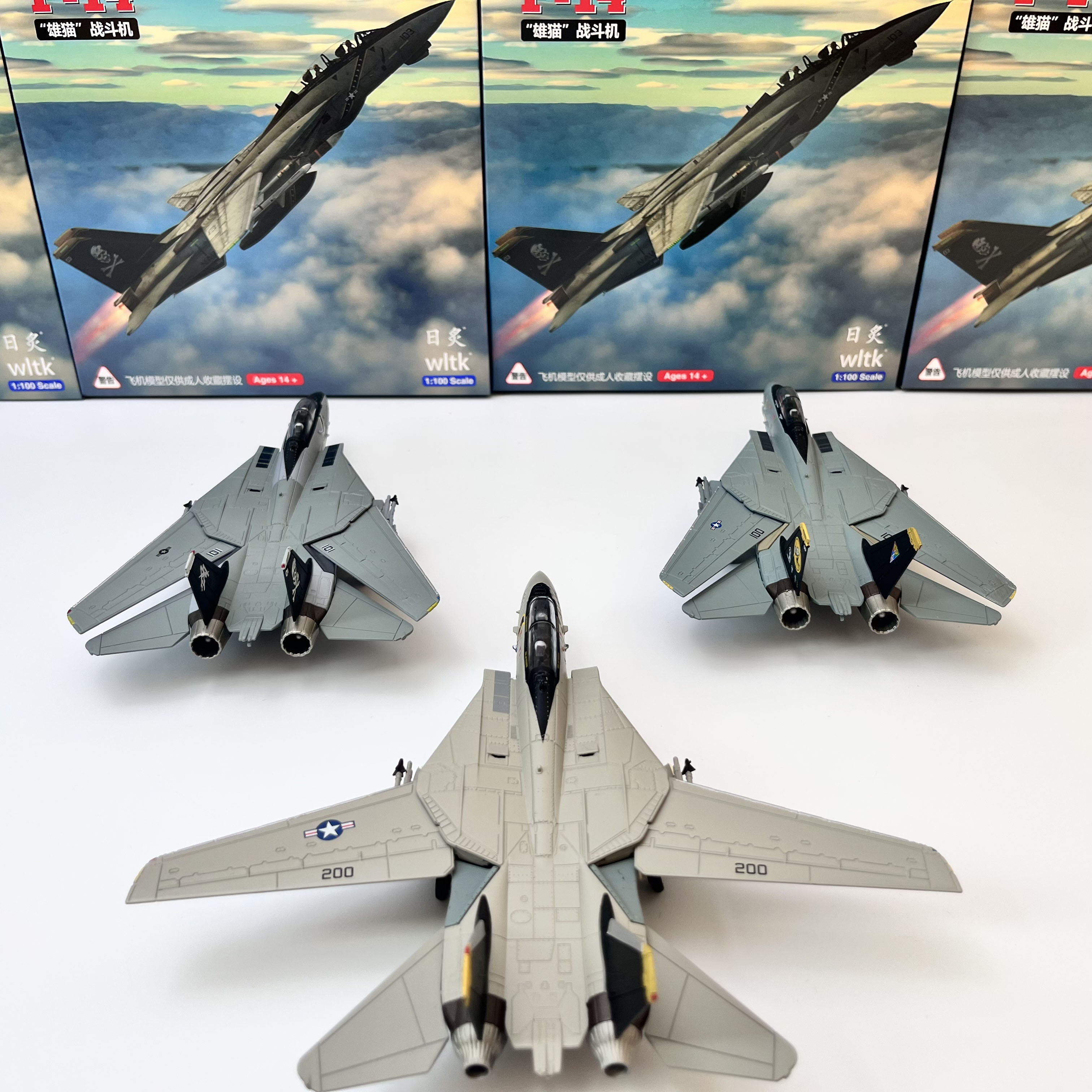 WLTK日炙1/100美军F-14A F14雄猫VF-84海盗旗战机飞机模型可变翼 - 图0