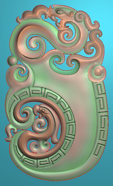 1690龙凤仿古挂件jdp格式灰度图bmp格式玉雕牙雕木雕图