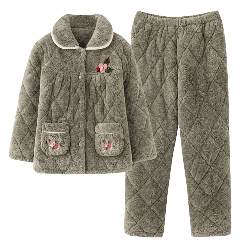 三层保暖夹棉睡衣女冬季加厚加绒中老年妈妈大码冬天珊瑚绒家居服,淘宝优惠券,粉丝福利购,淘宝优惠卷