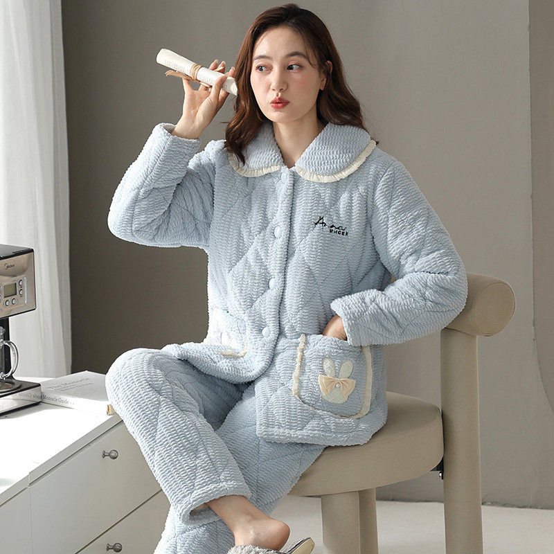 芬腾可安加厚加绒三层夹棉睡衣女士冬季珊瑚绒2025新款家居服冬款,淘宝优惠券,粉丝福利购,淘宝优惠卷