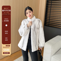 2023 new import Purple Mark Sky Goose Down Short water mink grass Female Collar Young Mink Leather Big Coat Whole Mink Coat