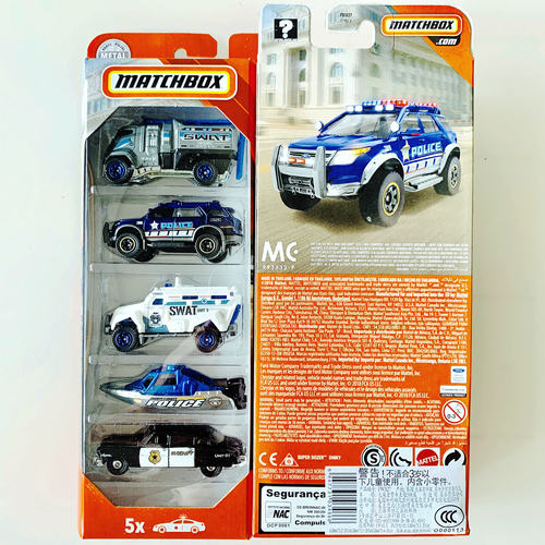 2019新品美泰MATCHBOX火柴盒警车主题合金车模5辆装连包FWX27玩具 - 图1