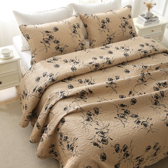 Double-sided cotton bed cover three-piece set cotton bed sheet pure cotton summer quilt air conditioner quilted quilt tatami four-season model