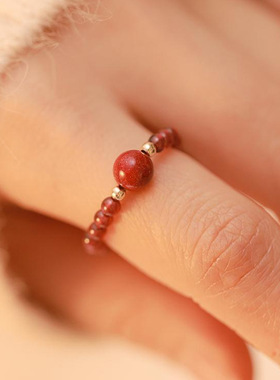 高含量朱砂戒指小众国潮原矿高纯度紫金砂食指石榴石跑环女款