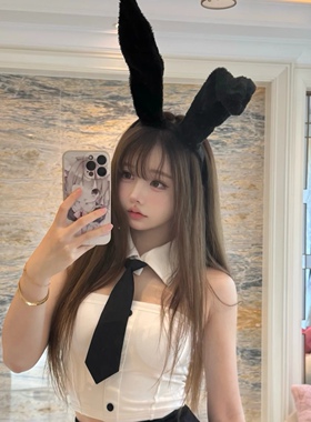 黑色兔耳朵发箍毛绒可爱夸张暗黑万圣节装扮头饰成人兔女郎头箍女