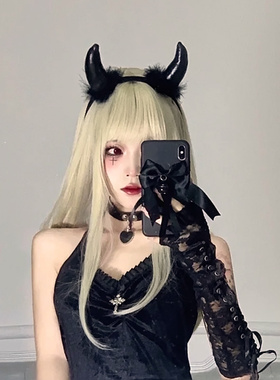红色恶魔角牛角万圣节发箍小恶魔