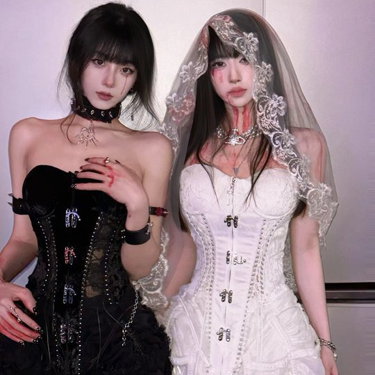 Velo de encaje negro disfraz de Halloween tocado Y2k gótico Virgen María fantasma novia malla accesorios para el cabello monja