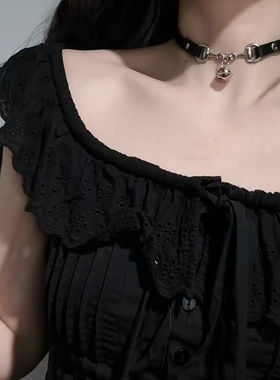 铃铛项圈暗黑甜酷辣妹朋克颈带小众chocker颈链骨头皮质锁骨链女