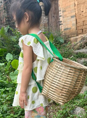 摘茶叶篓子竹编竹制鱼篓竹篮子斜跨背篓演出装饰茶叶篓采茶竹筐