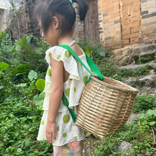 摘茶叶篓子竹编竹制鱼篓竹篮子斜跨背篓演出装饰茶叶篓采茶竹筐 - 图1