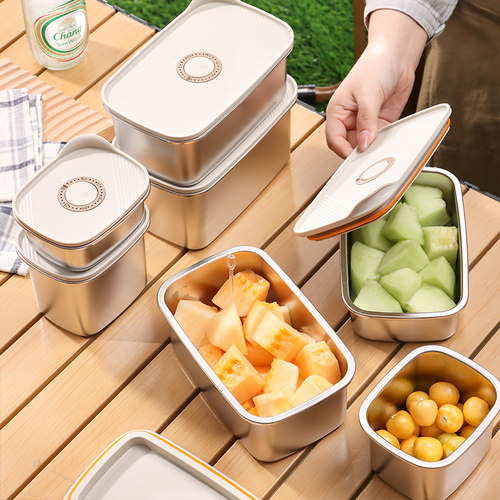 304不锈钢水果盒外出带便携学生上班专用野餐户外露营保鲜便当盒 - 图0