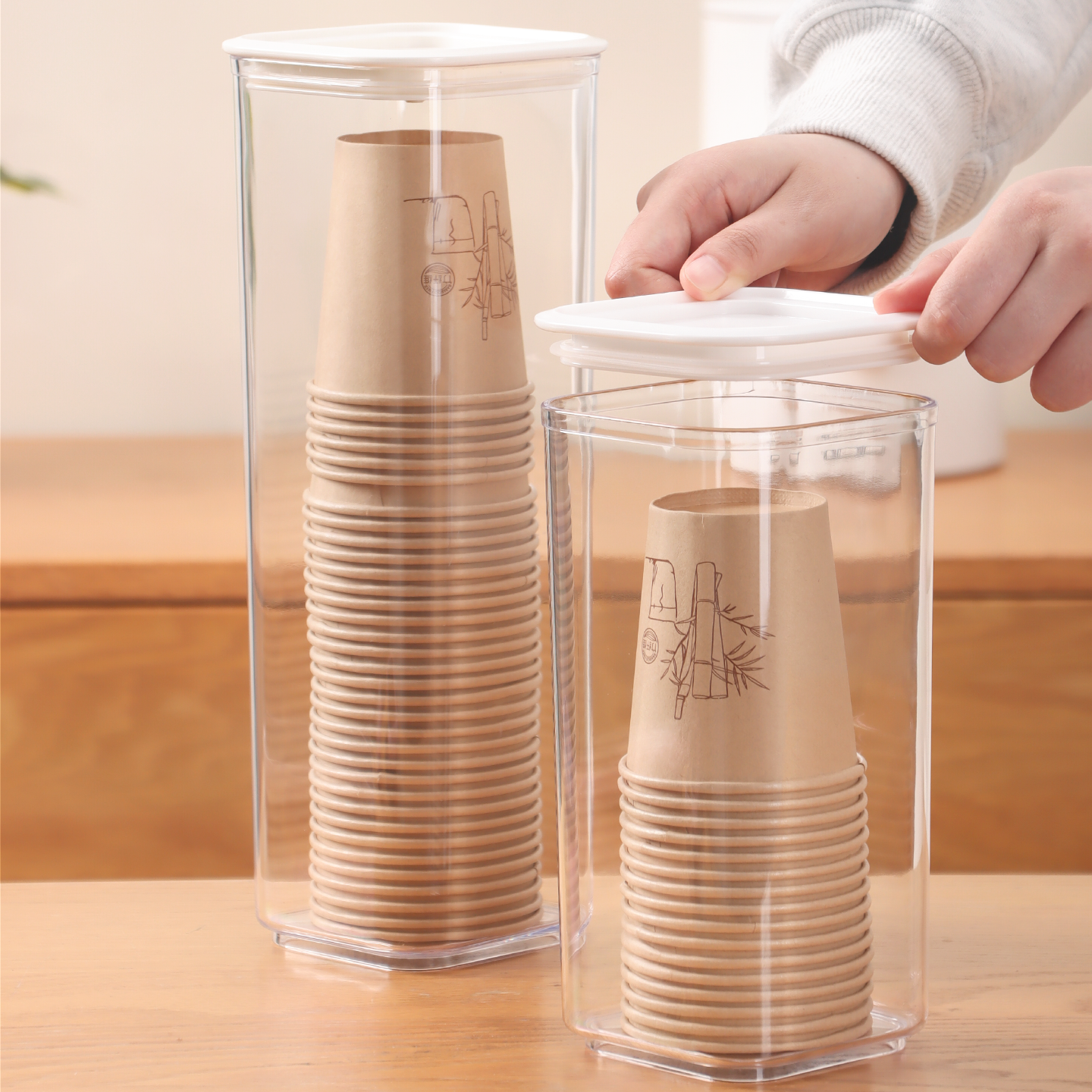 日本一次性杯子收纳盒防尘桌面放纸杯餐边柜置物架水杯专用取杯器,淘宝优惠券,粉丝福利购,淘宝优惠卷