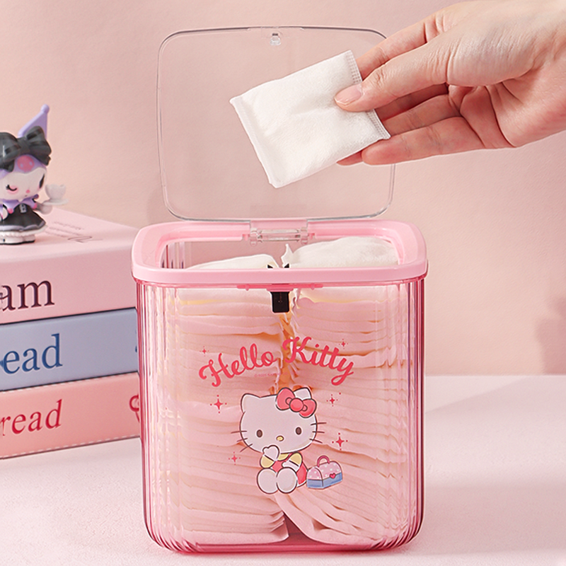 三丽鸥Kitty化妆棉收纳盒按压式可爱高级棉签洗脸卸妆巾便携盒子,淘宝优惠券,粉丝福利购,淘宝优惠卷