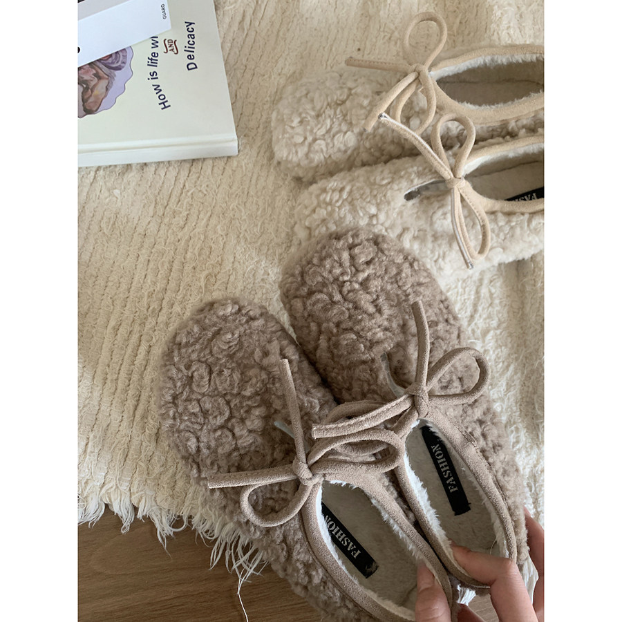 路十三秋冬毛毛鞋子女冬外穿2025新款平底复古加绒羊羔毛豆豆棉鞋,淘宝优惠券,粉丝福利购,淘宝优惠卷