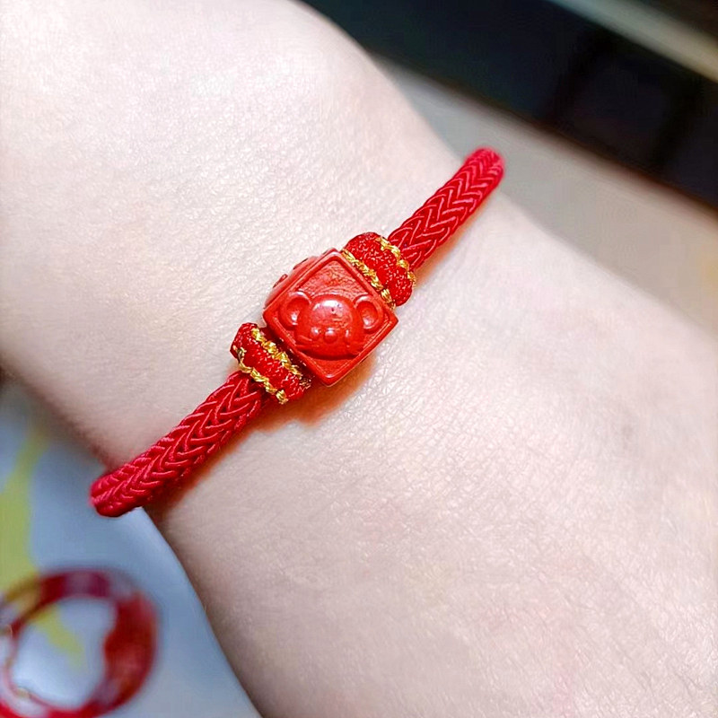 原创红朱砂立方体生肖三合手绳男女金福珠手链儿童兔鼠鸡龙本命年,淘宝优惠券,粉丝福利购,淘宝优惠卷