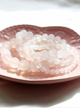 简约小清新情侣手链天然冰种白玛瑙荔枝冻玉髓水晶男女款单圈手串