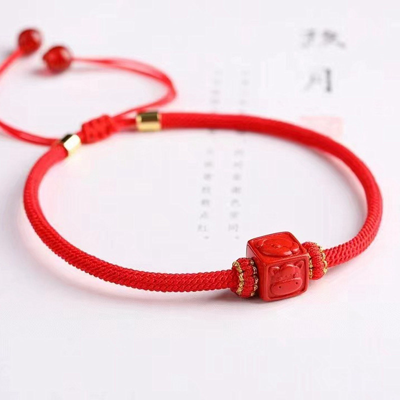 原创红朱砂立方体生肖三合手绳男女金福珠手链儿童兔鼠鸡龙本命年,淘宝优惠券,粉丝福利购,淘宝优惠卷