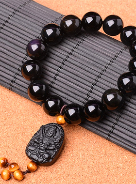 男女黑曜石虎眼石虚空臧手串