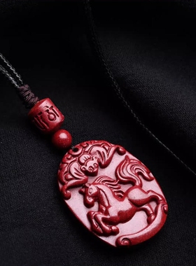 原创实拍朱砂十二生肖马吊坠男女款简约精致马上来财双面项链挂件