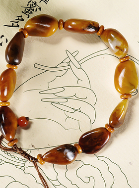 原籽无修原籽原皮新疆和田玉籽料黄沁手链手串29.76克