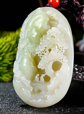 天然正品翠青大师冯立辉和田玉翠青手把件山水图溪山小隐144.6克