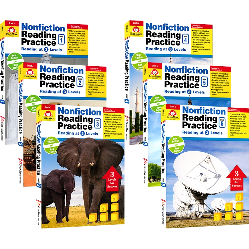 Evan Moor Nonfiction Reading Practice Grade 1-6 非虚构类文学阅读练习 美国加州教辅 英文阅读理解  1-6年级 英文原版进口图书