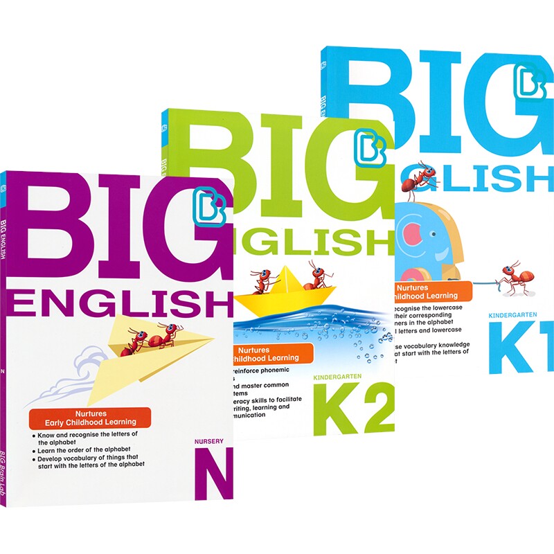 SAP 新加坡英语练习册 Big English N-K2 幼儿园英语启蒙教辅 字母书写 自然拼读 基础语法 单词积累 大大英语系列 英文原版进口