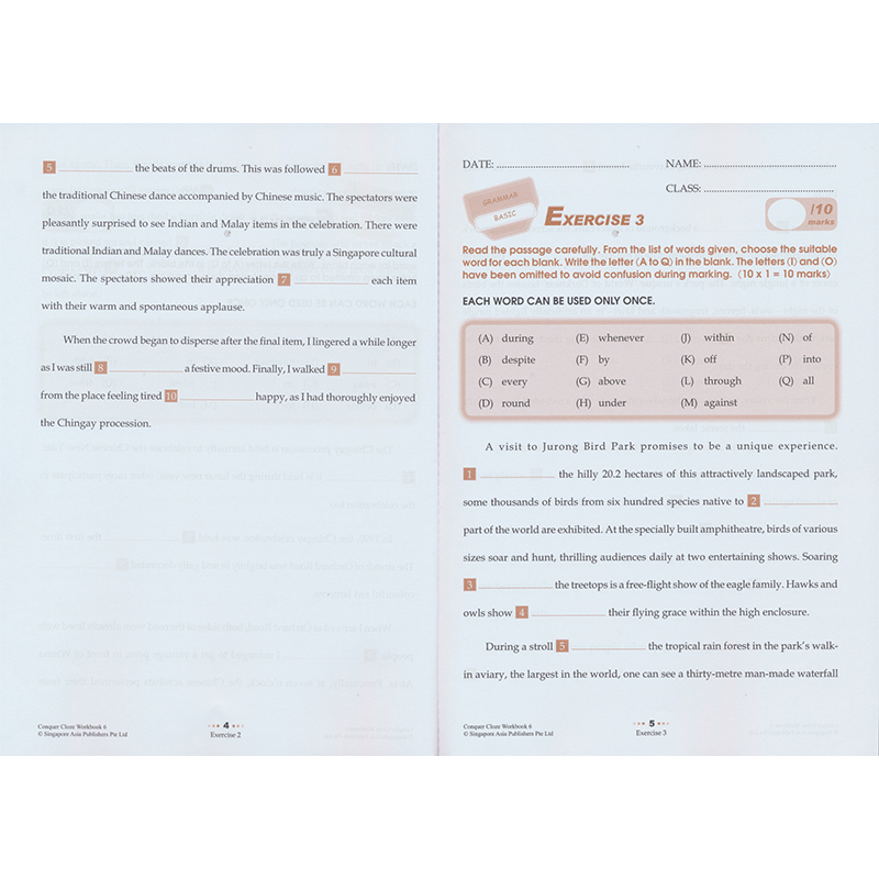 SAP Conquer Cloze 6 在线读物版 六年级攻克系列英语完型填空训练题 10岁 新加坡英语完形填空小学练习册教辅教材 英文原版进口 - 图1